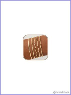 14K Gold Plated 5-Piece Bracelet Stack Set, Waterproof Non Tarnish Trendy